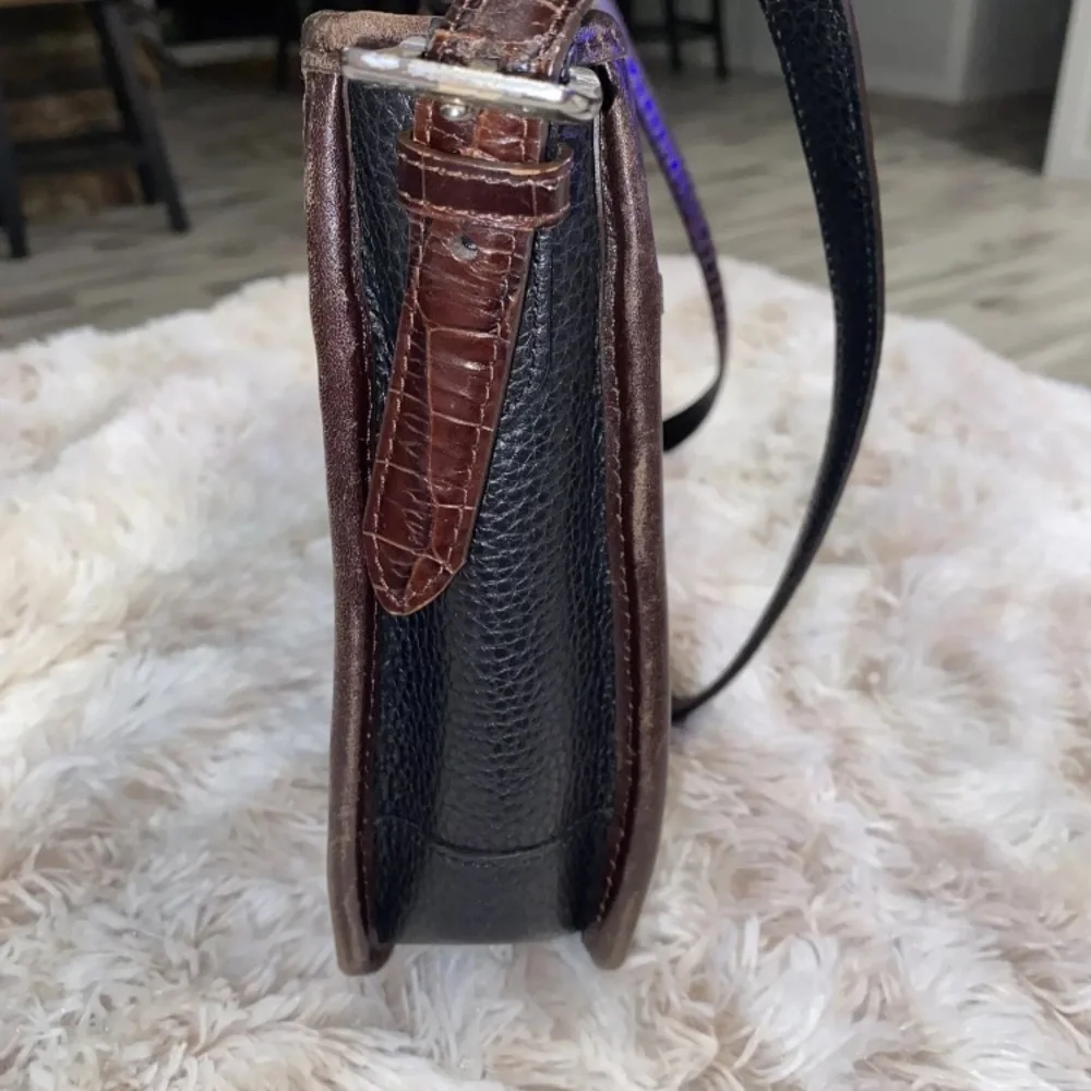 Brighton Black and Brown Shoulder Bag with Crocodile Embossed Panel